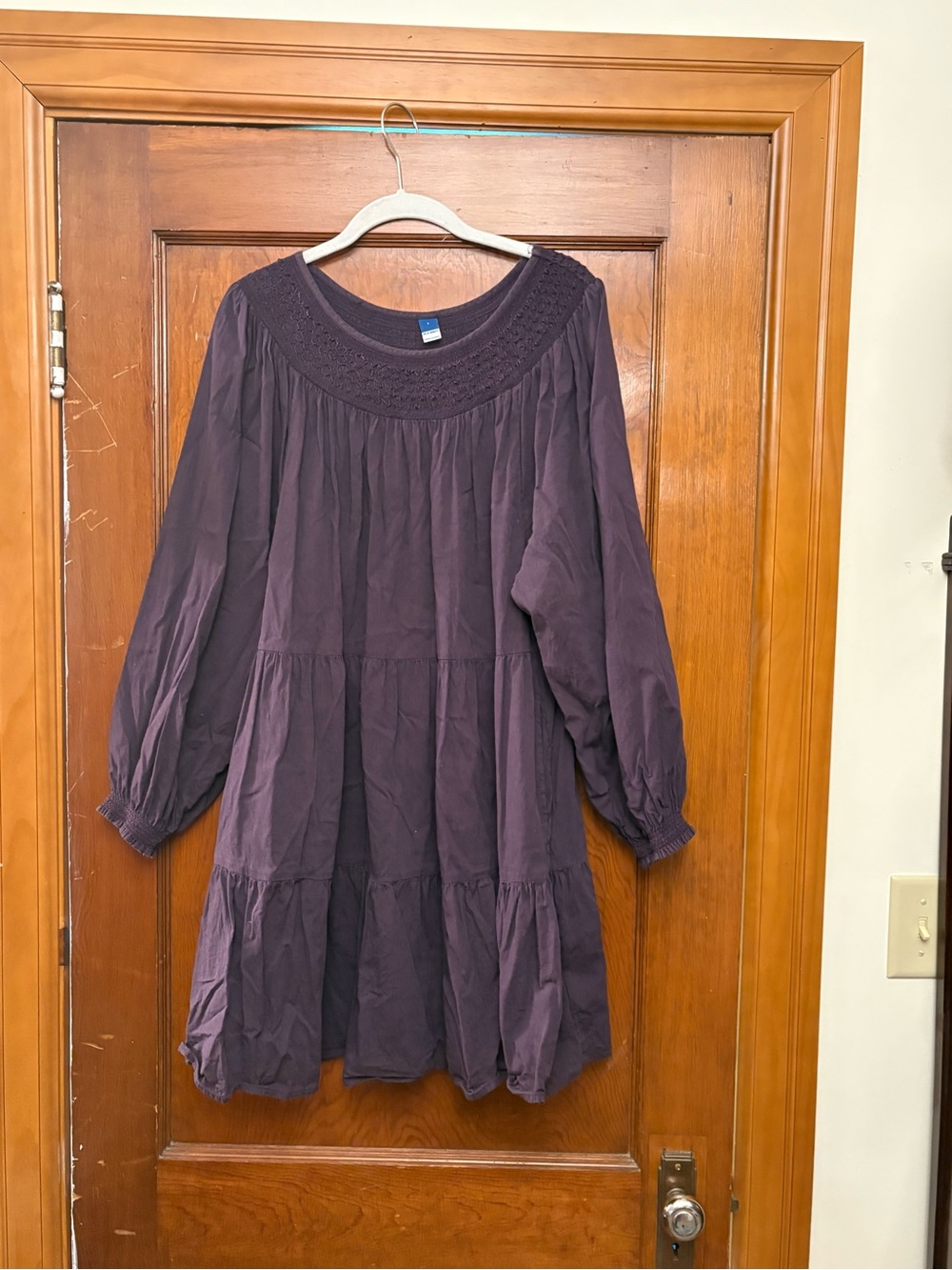 Women's Purple Smocked Neck Tiered Dress - Old Navy